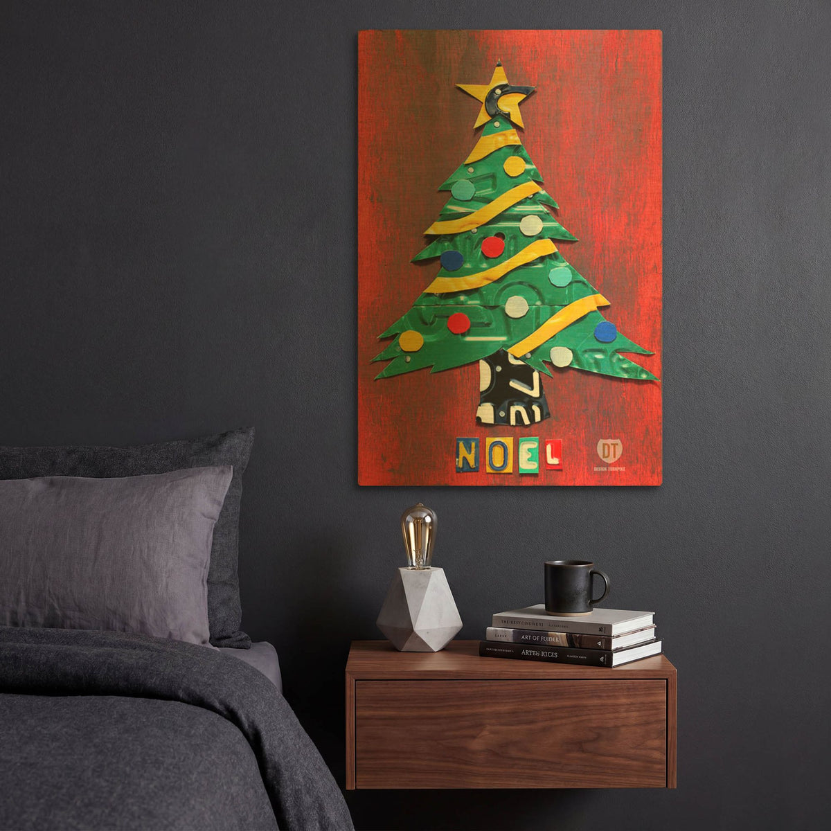 'Noel Christmas Tree License Plate Art' By Design Turnpike Gold Metal Wall Art
