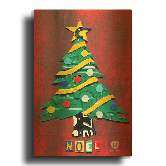 'Noel Christmas Tree License Plate Art' By Design Turnpike Gold Metal Wall Art