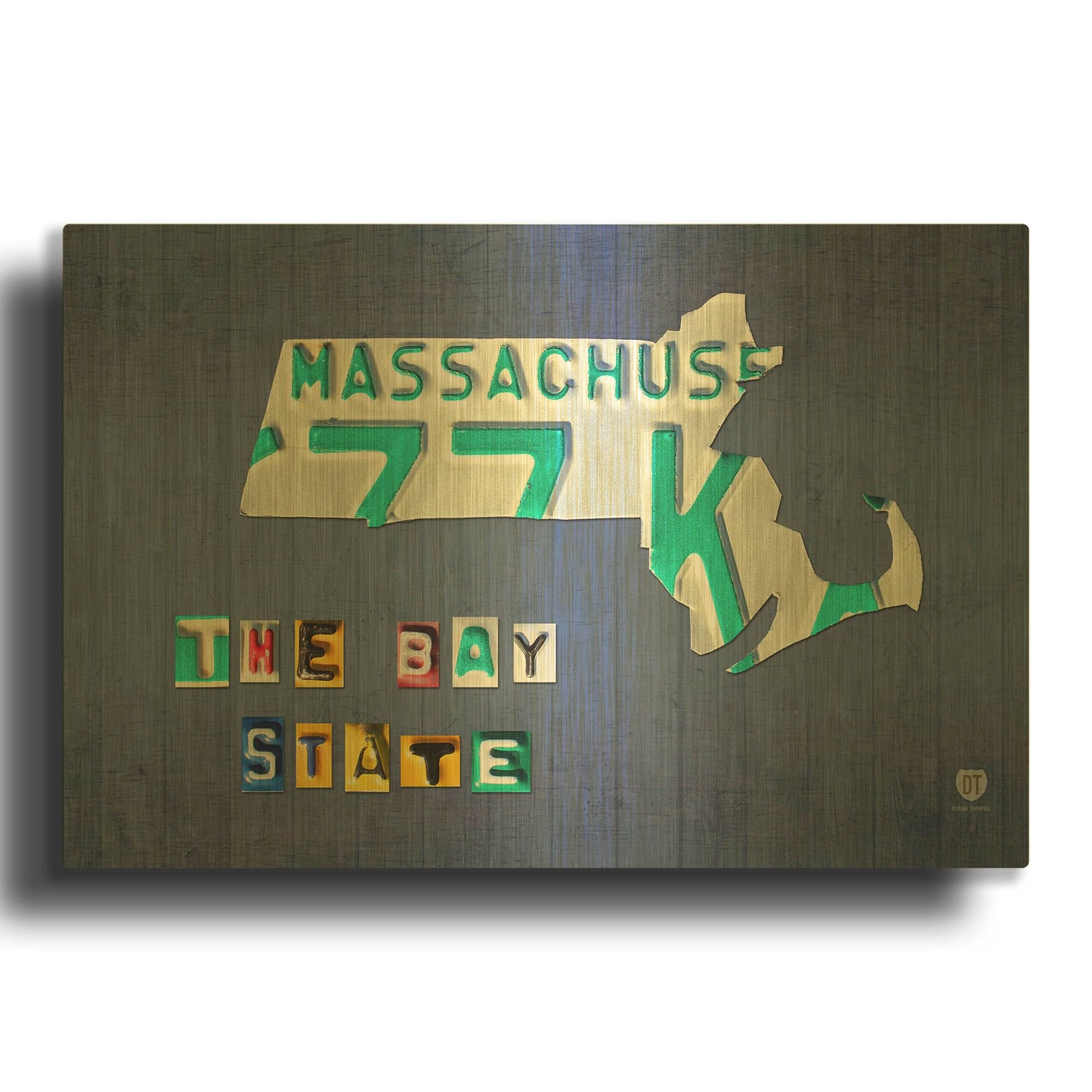 'Massachusetts License Plate Map' By Design Turnpike Gold Metal Wall Art