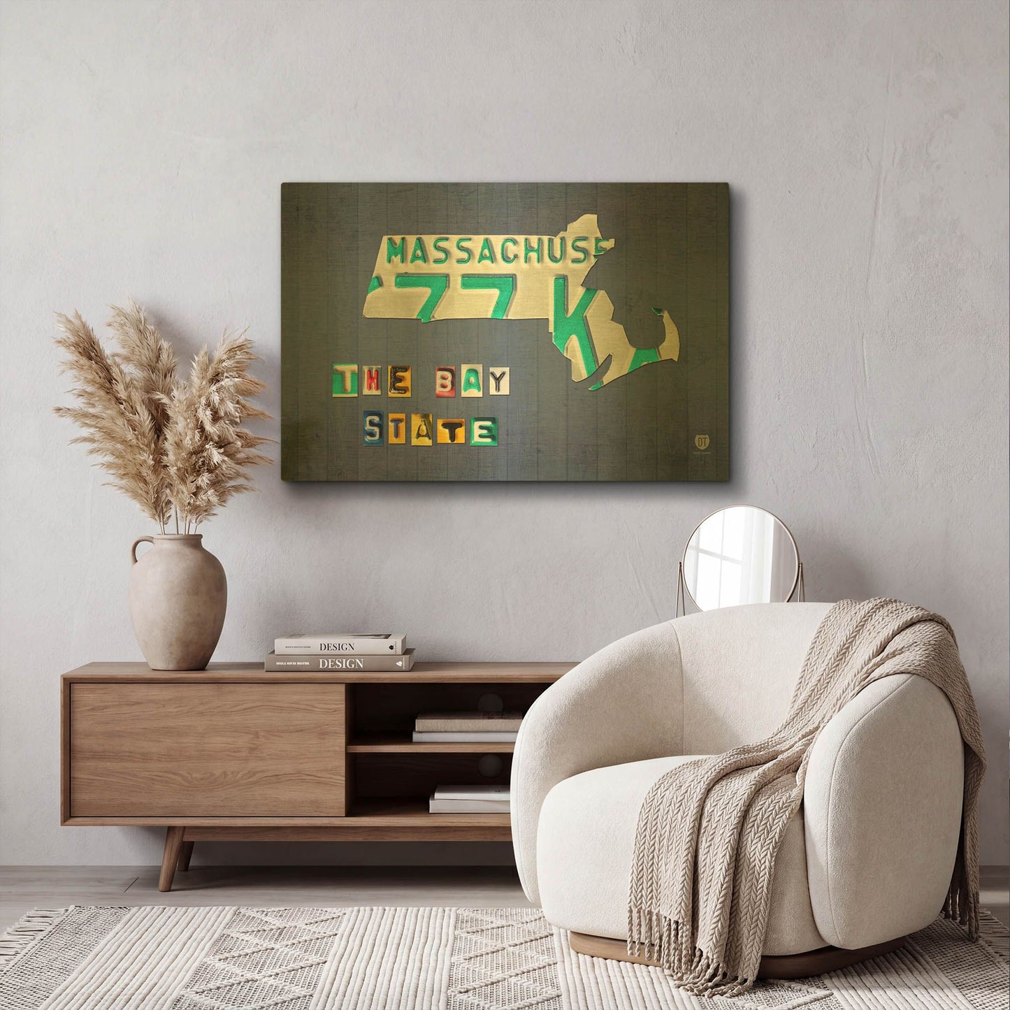 'Massachusetts License Plate Map' By Design Turnpike Gold Metal Wall Art