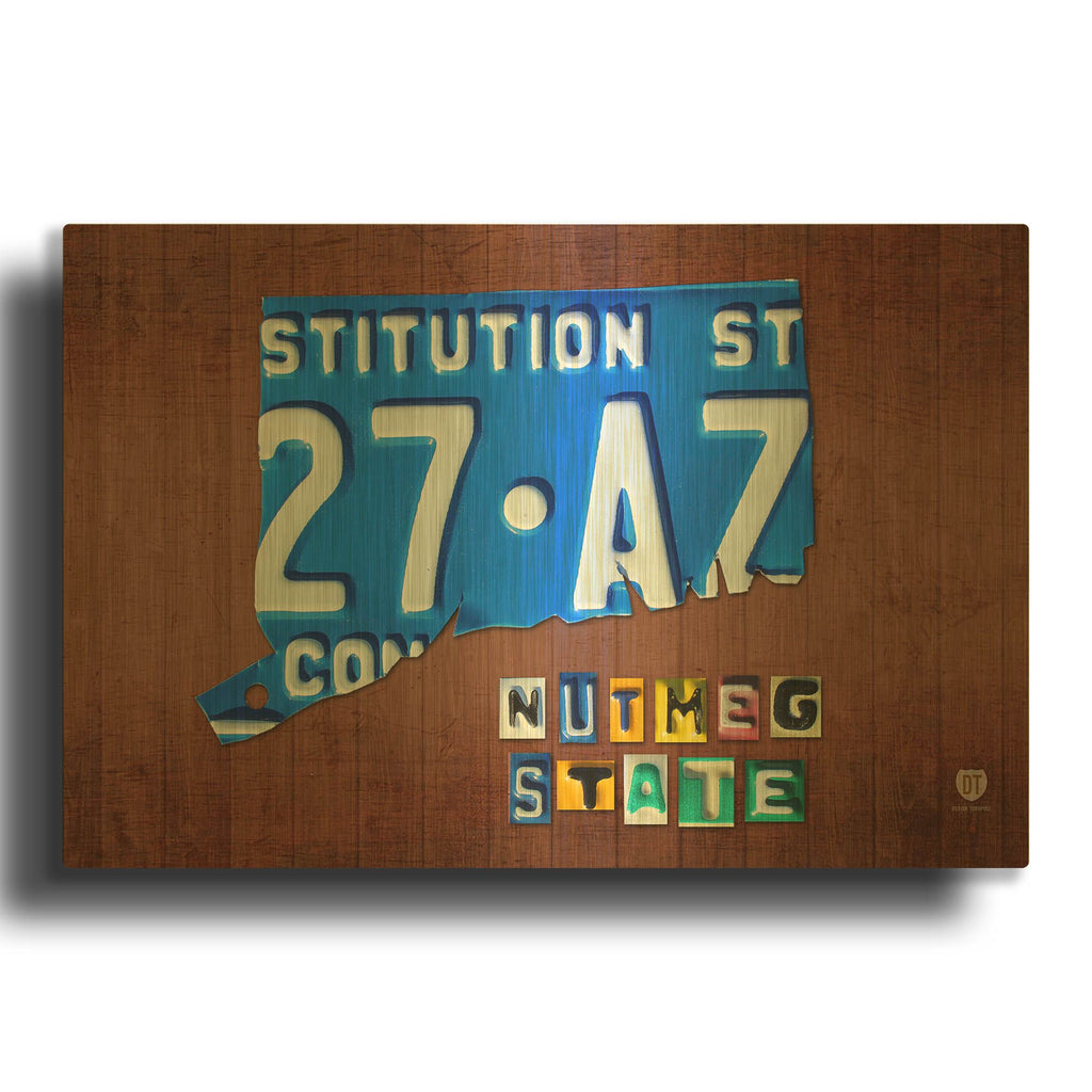 'Connecticut License Plate Map' By Design Turnpike Gold Metal Wall Art
