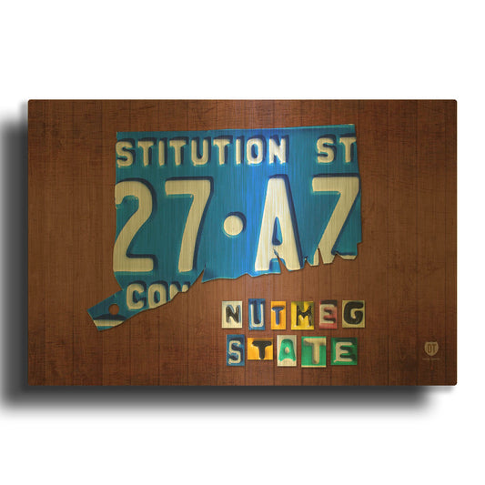 'Connecticut License Plate Map' By Design Turnpike Gold Metal Wall Art
