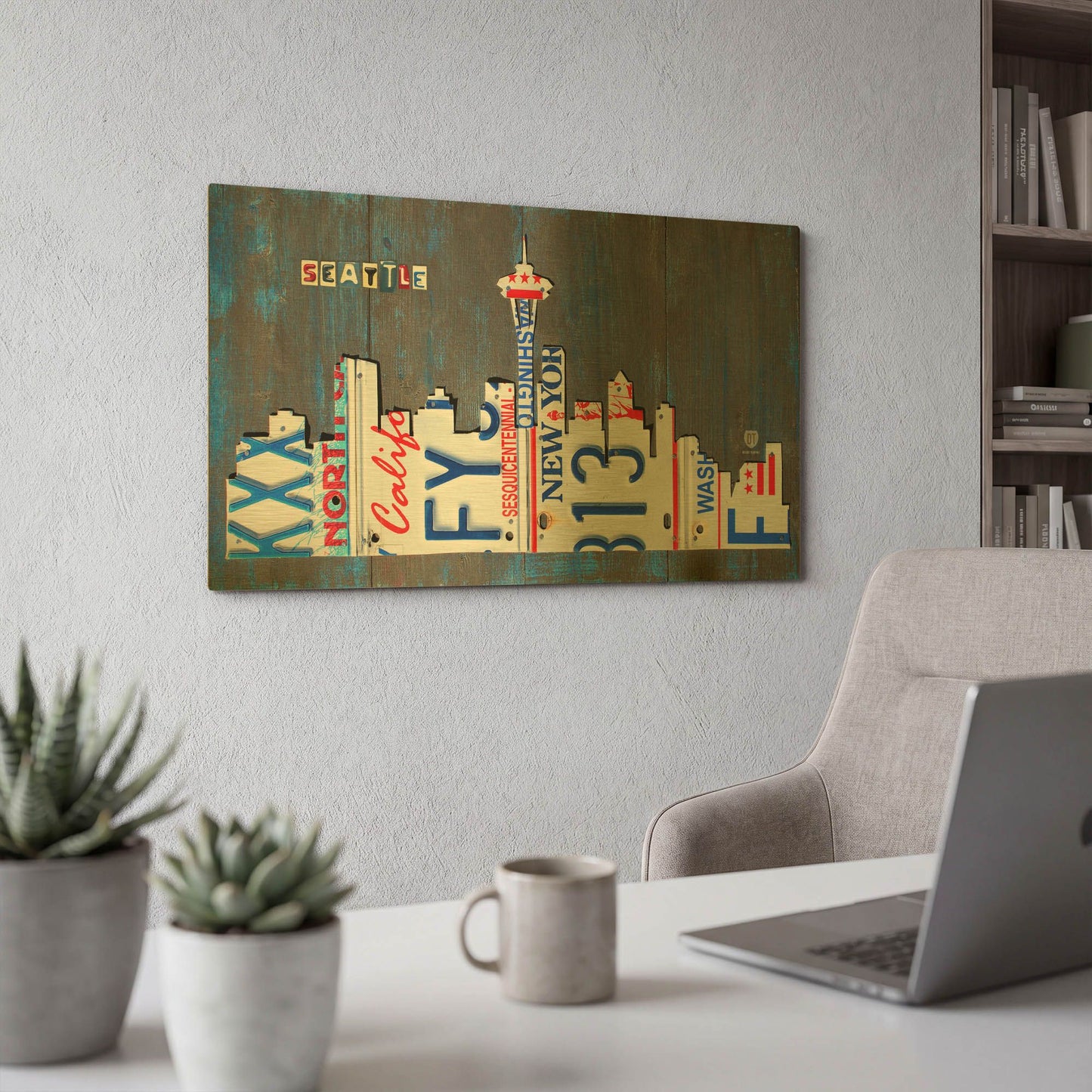 'Seattle Skyline License Plate Art' By Design Turnpike Gold Metal Wall Art