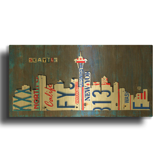 'Seattle Skyline License Plate Art' By Design Turnpike Gold Metal Wall Art