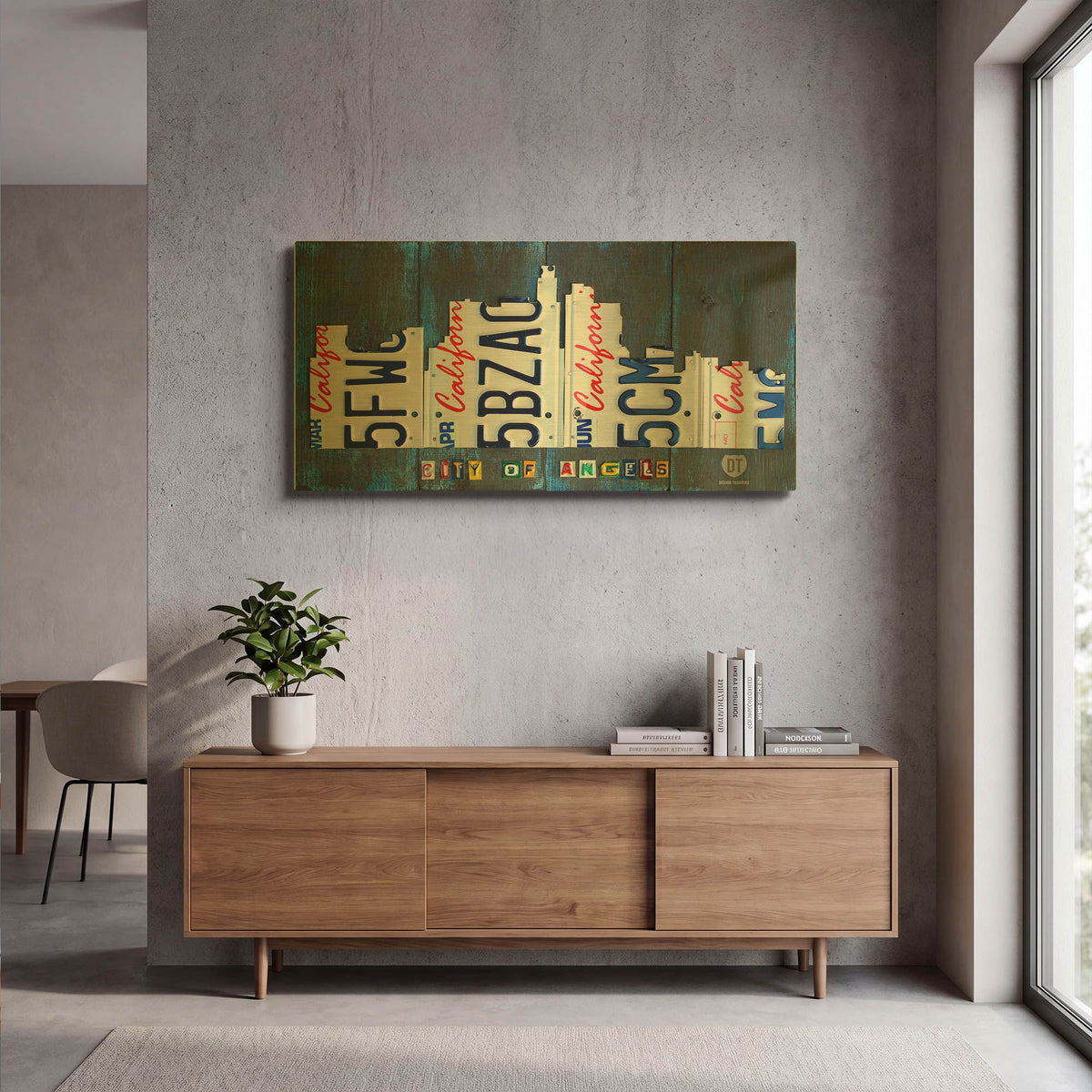'Los Angeles Skyline License Plate Art' By Design Turnpike Gold Metal Wall Art