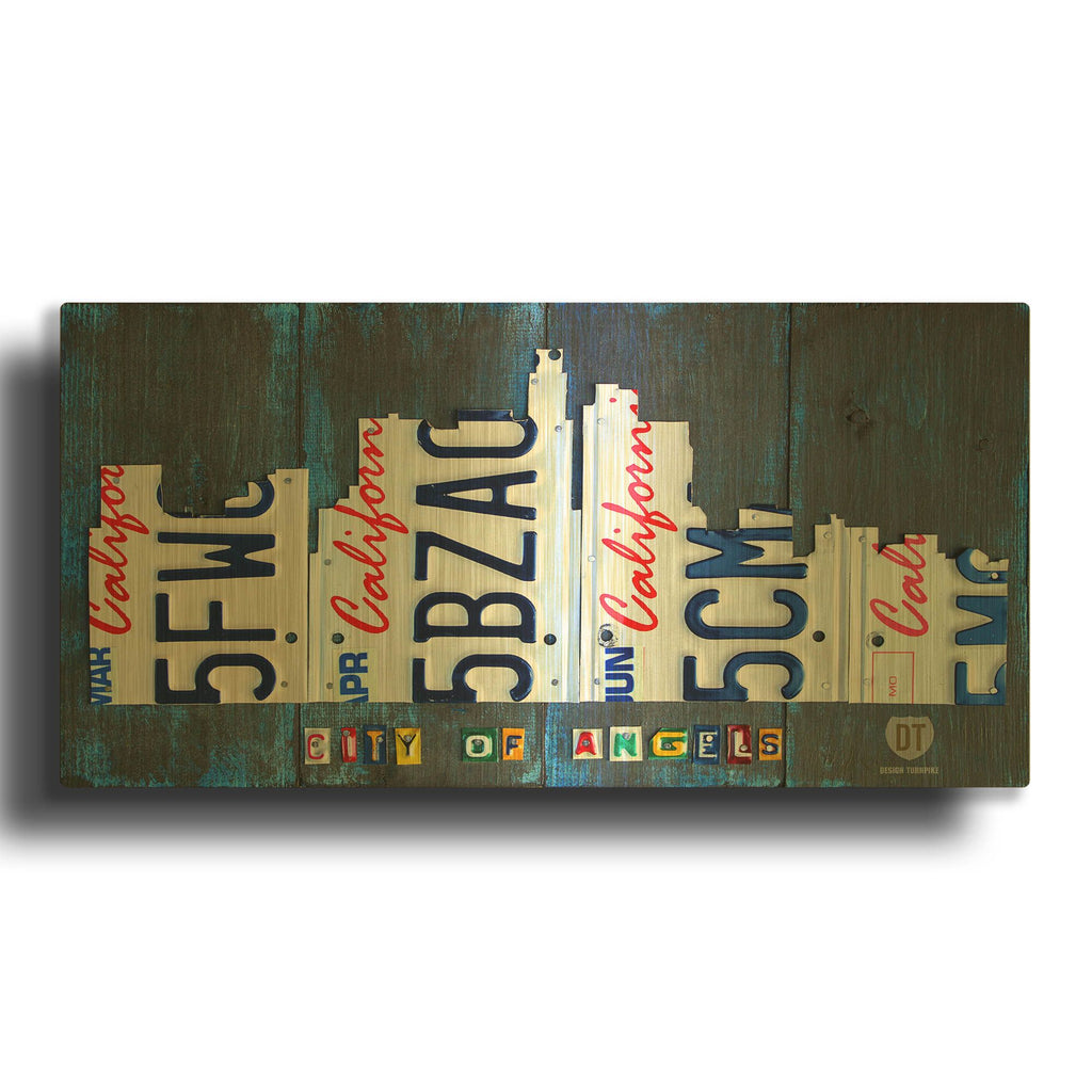 'Los Angeles Skyline License Plate Art' By Design Turnpike Gold Metal Wall Art