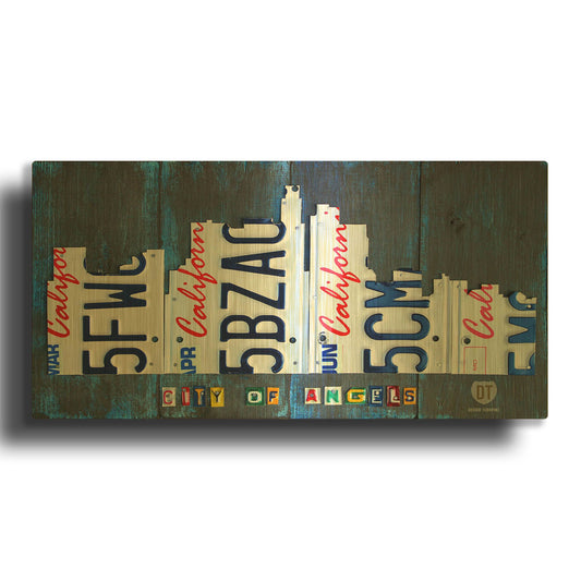 'Los Angeles Skyline License Plate Art' By Design Turnpike Gold Metal Wall Art