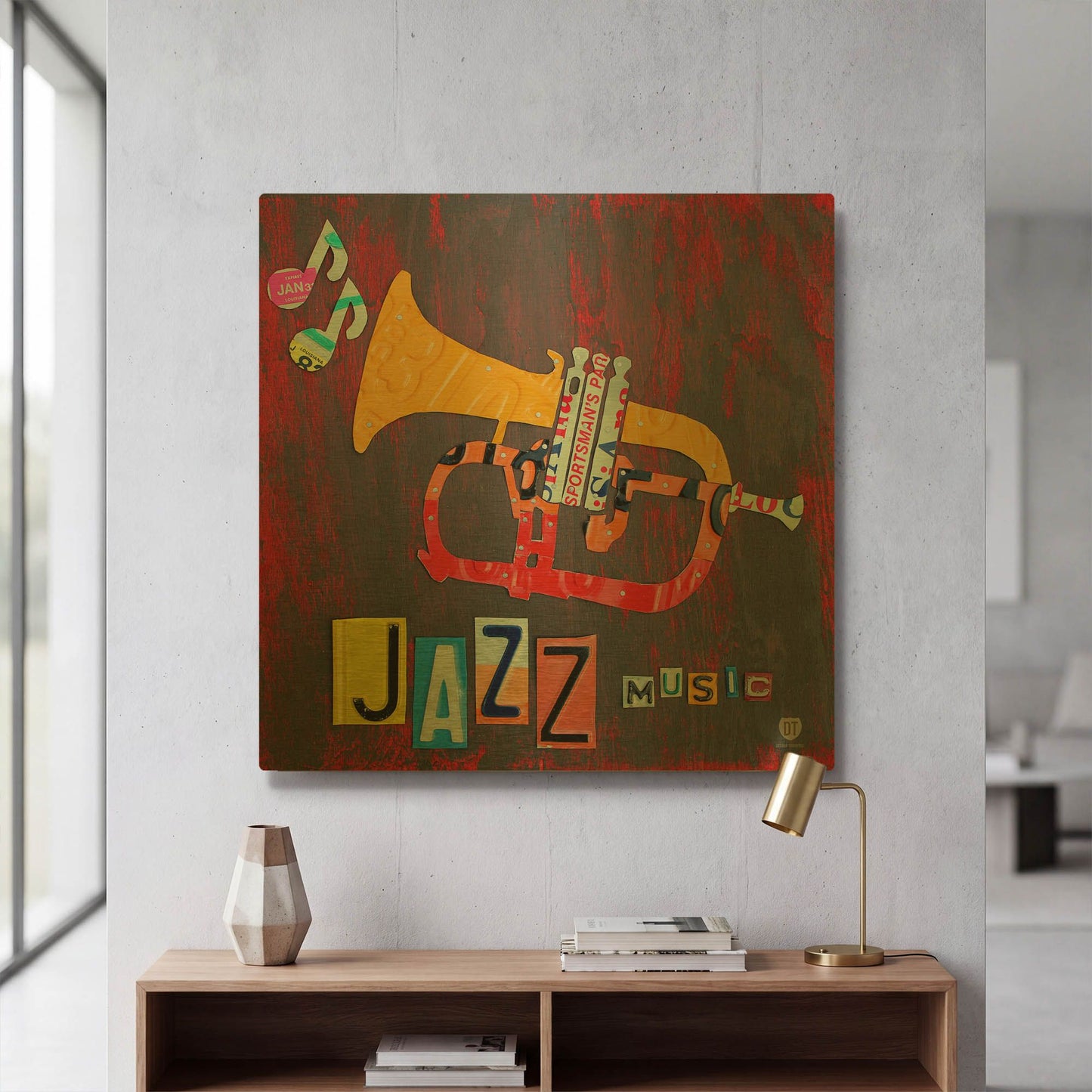 'License Plate Art Jazz Series Tuba' By Design Turnpike Gold Metal Wall Art