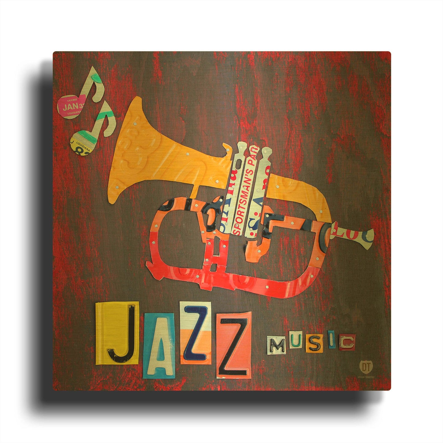 'License Plate Art Jazz Series Tuba' By Design Turnpike Gold Metal Wall Art