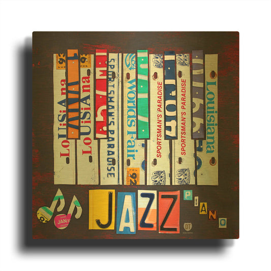 'License Plate Art Jazz Series Piano' By Design Turnpike Gold Metal Wall Art