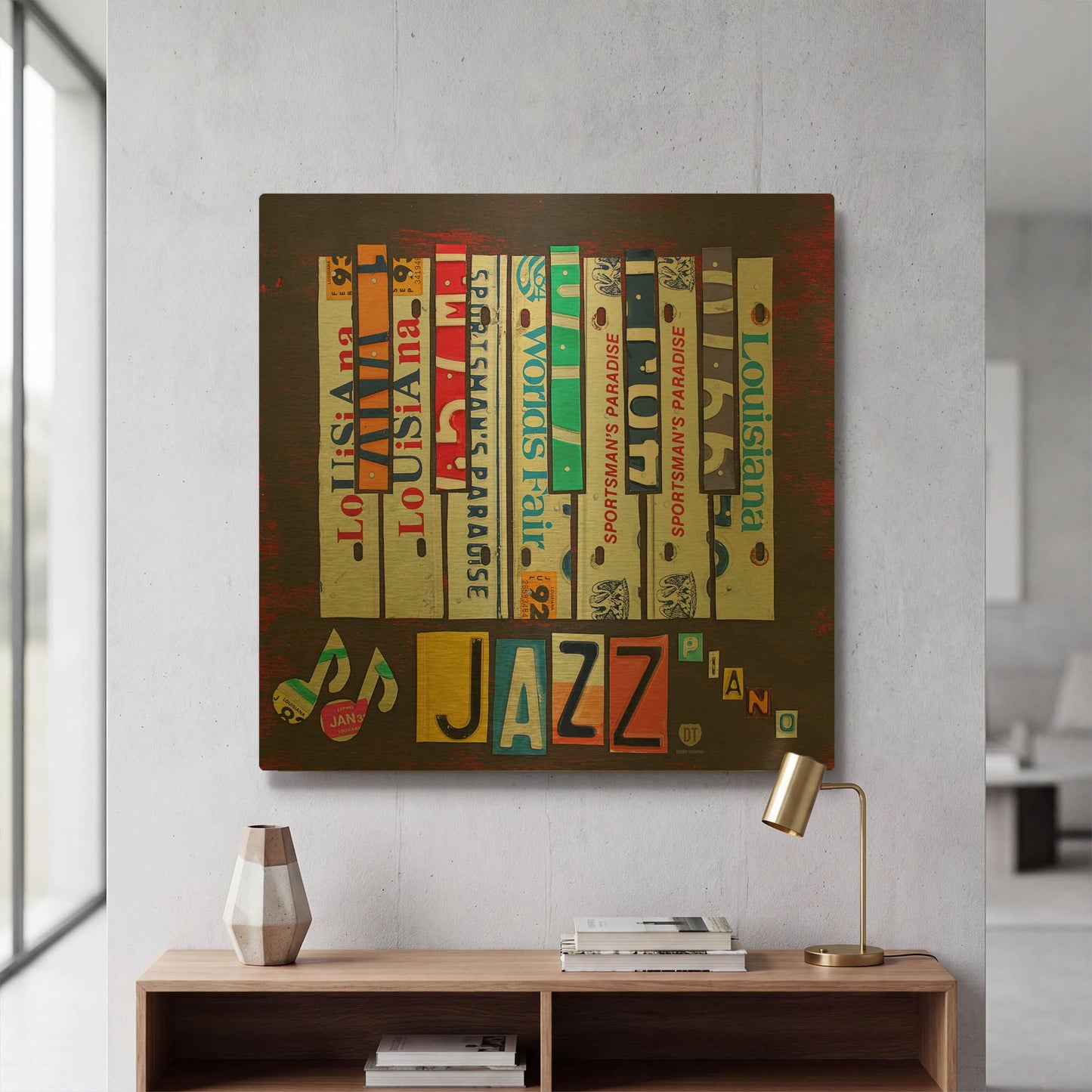 'License Plate Art Jazz Series Piano' By Design Turnpike Gold Metal Wall Art