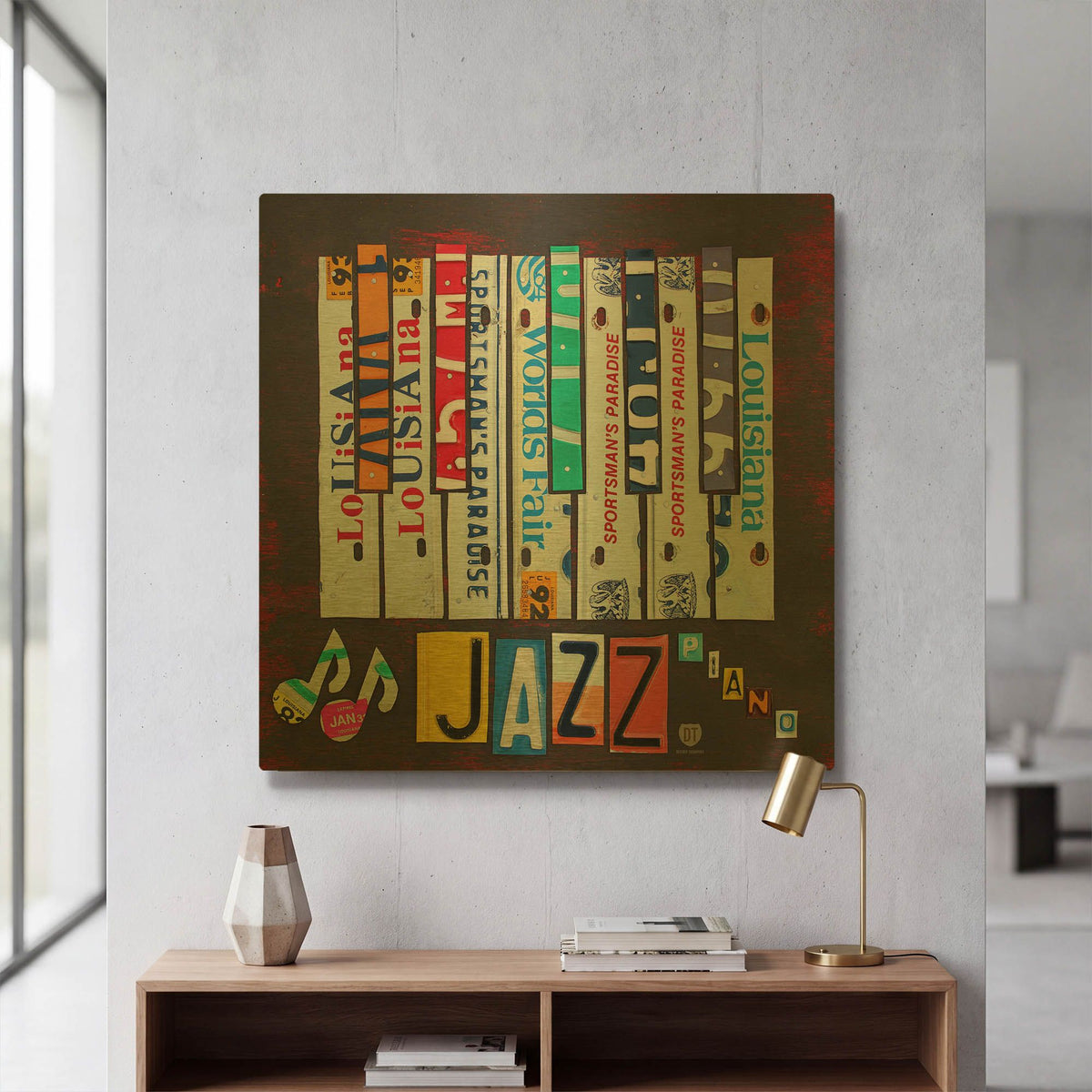 'License Plate Art Jazz Series Piano' By Design Turnpike Gold Metal Wall Art