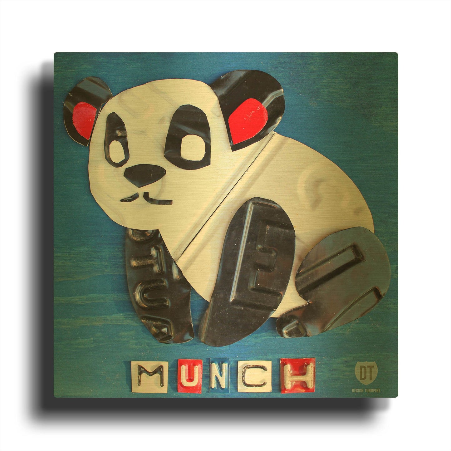 'Munch The Panda License Plate Art' By Design Turnpike Gold Metal Wall Art