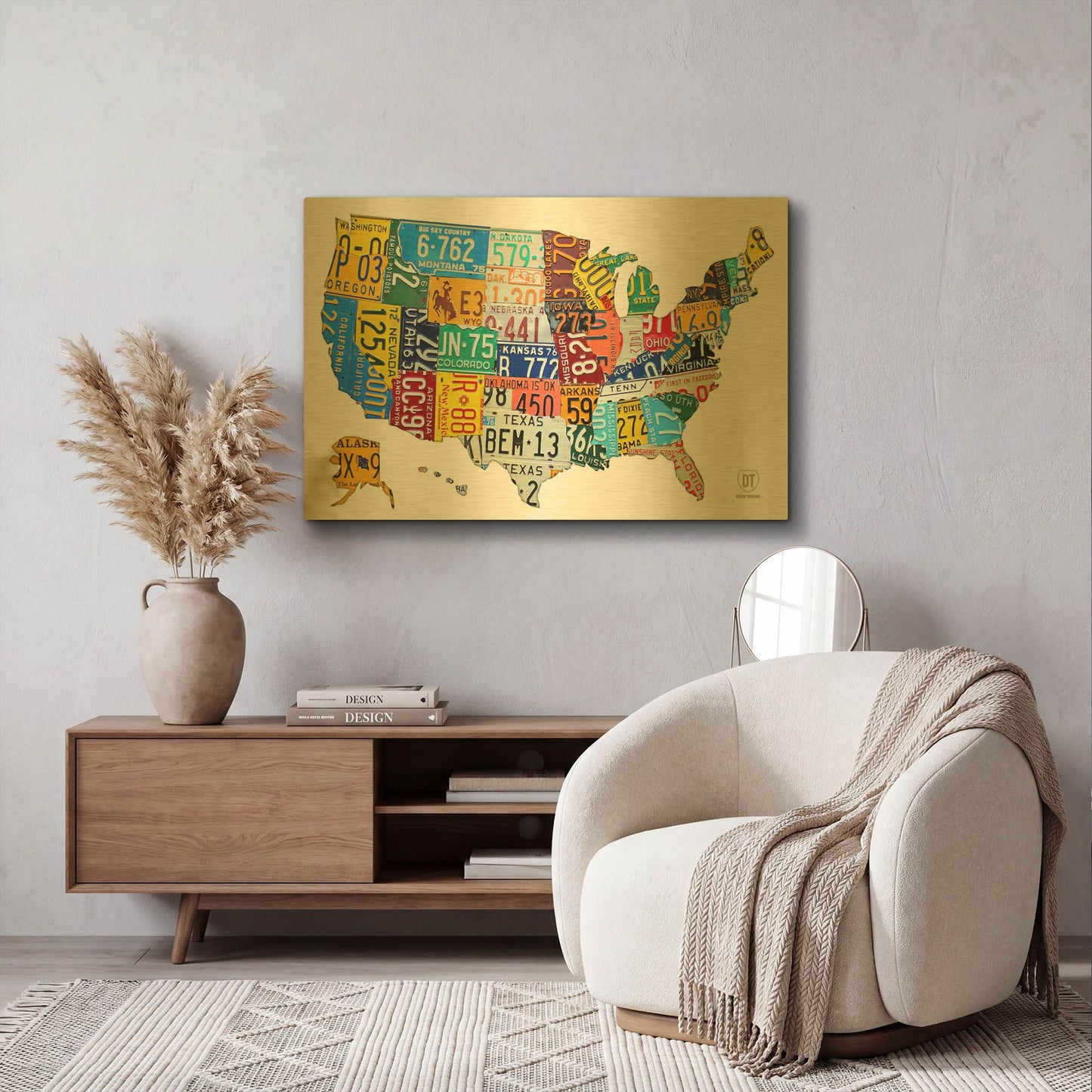 'License Plate Map USA on Wood' By Design Turnpike Gold Metal Wall Art