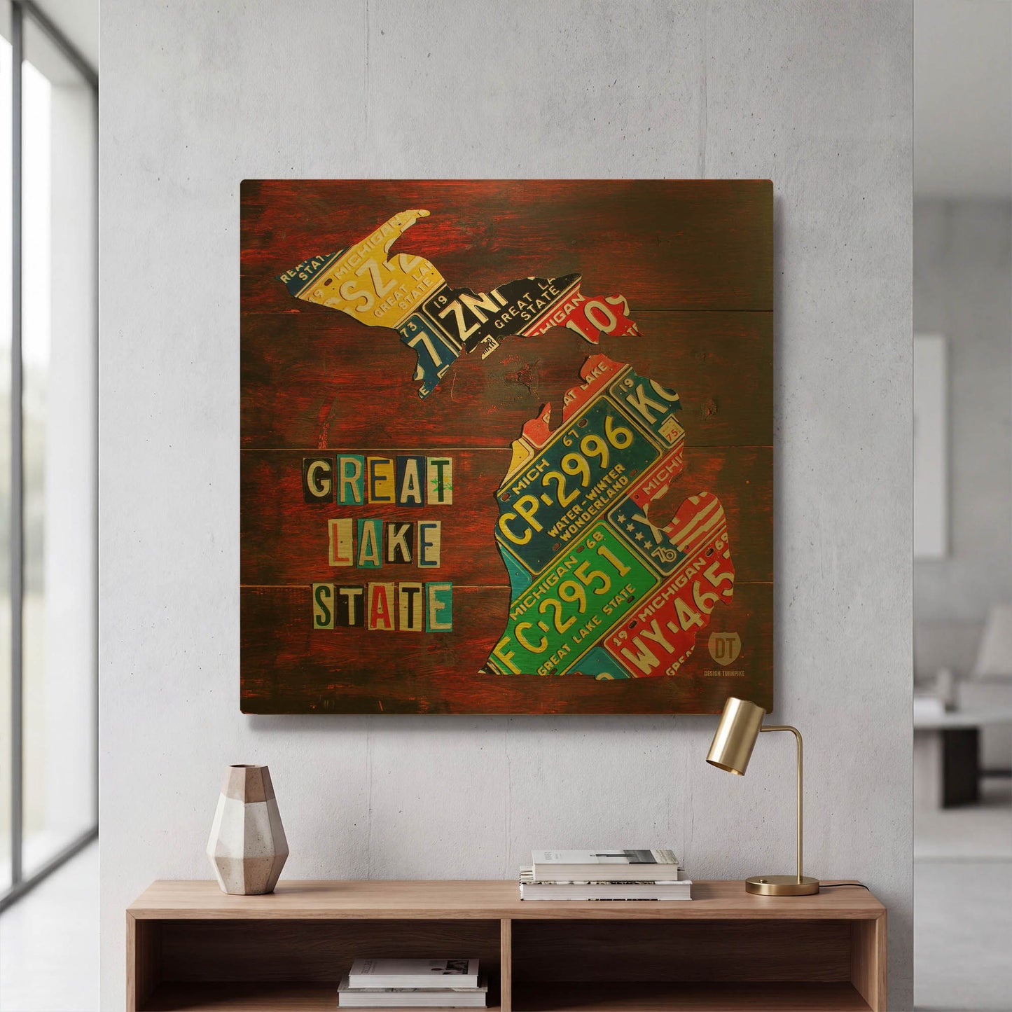 'Michigan License Plate Map Large' By Design Turnpike Gold Metal Wall Art