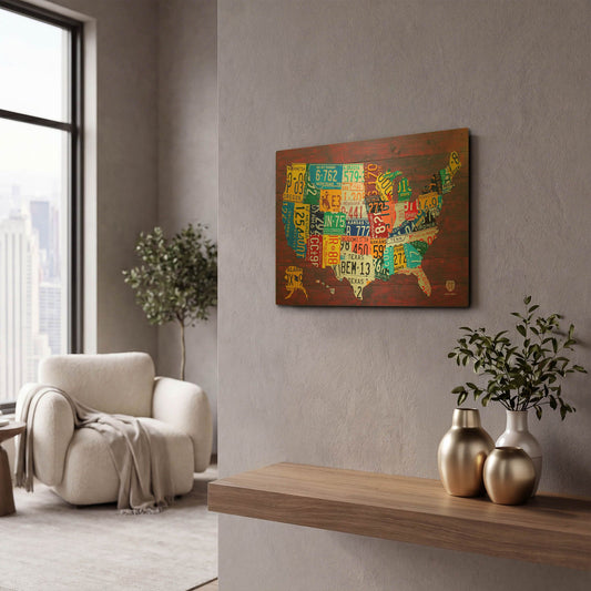 'License Plate Map Usa Large' By Design Turnpike Gold Metal Wall Art