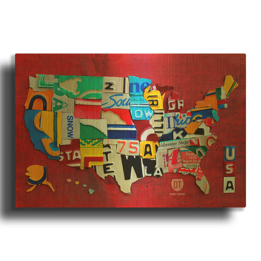 'License Plate Map Miniature' By Design Turnpike Gold Metal Wall Art