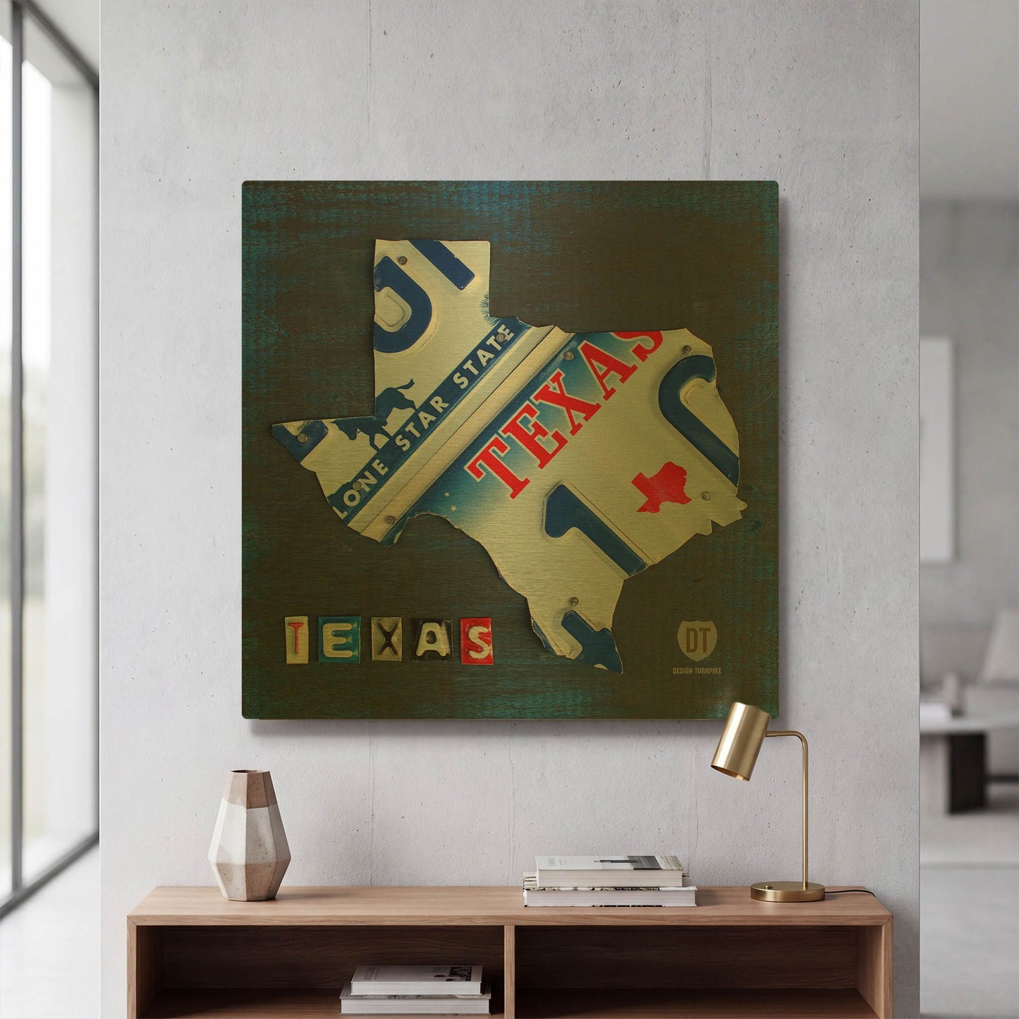 'Texas License Plate Map' By Design Turnpike Gold Metal Wall Art