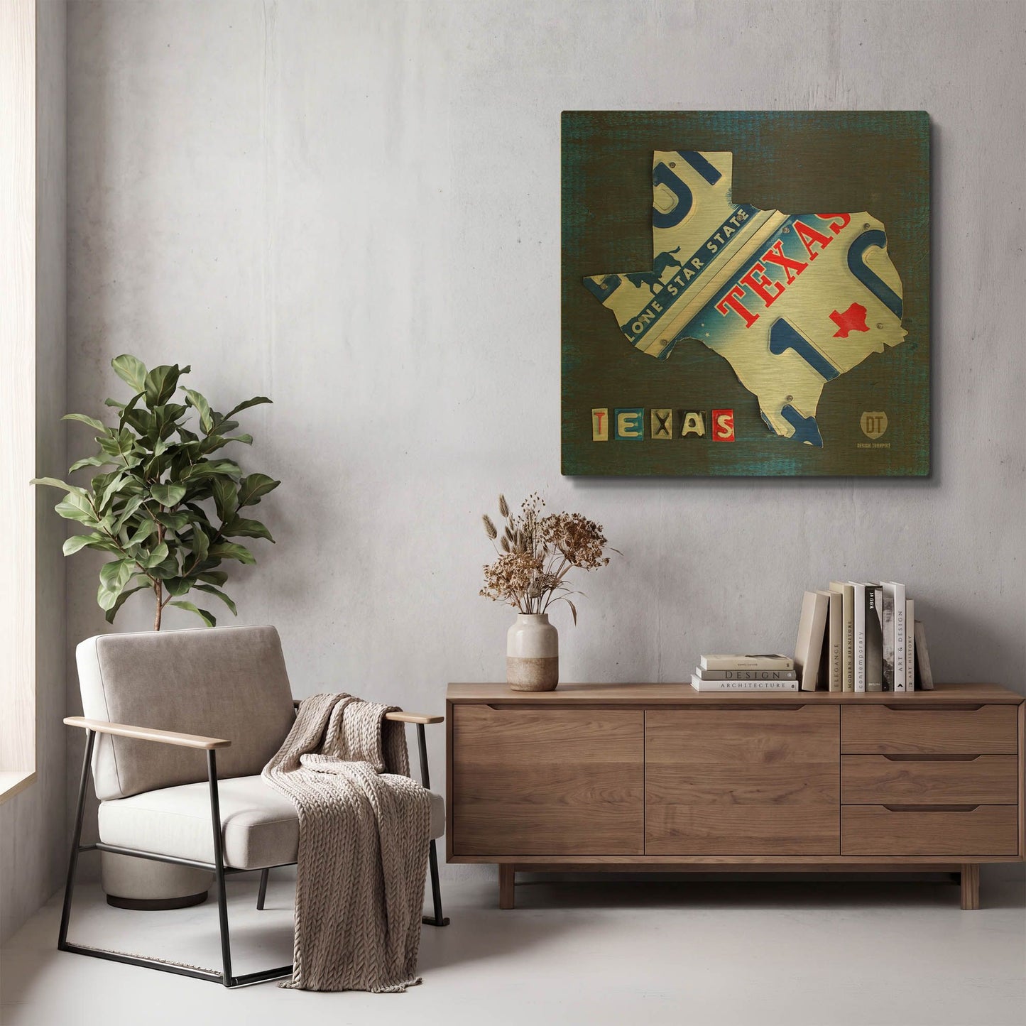 'Texas License Plate Map' By Design Turnpike Gold Metal Wall Art