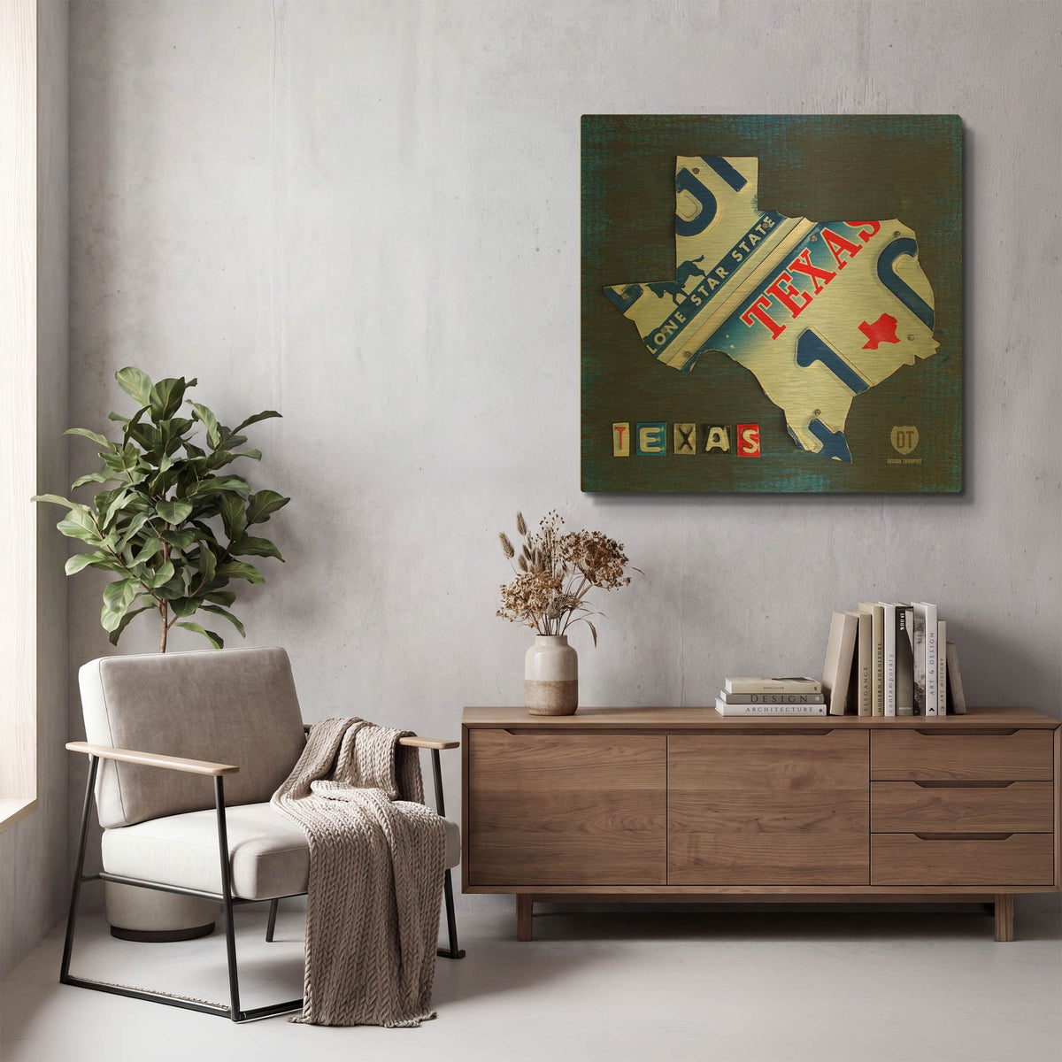 'Texas License Plate Map' By Design Turnpike Gold Metal Wall Art