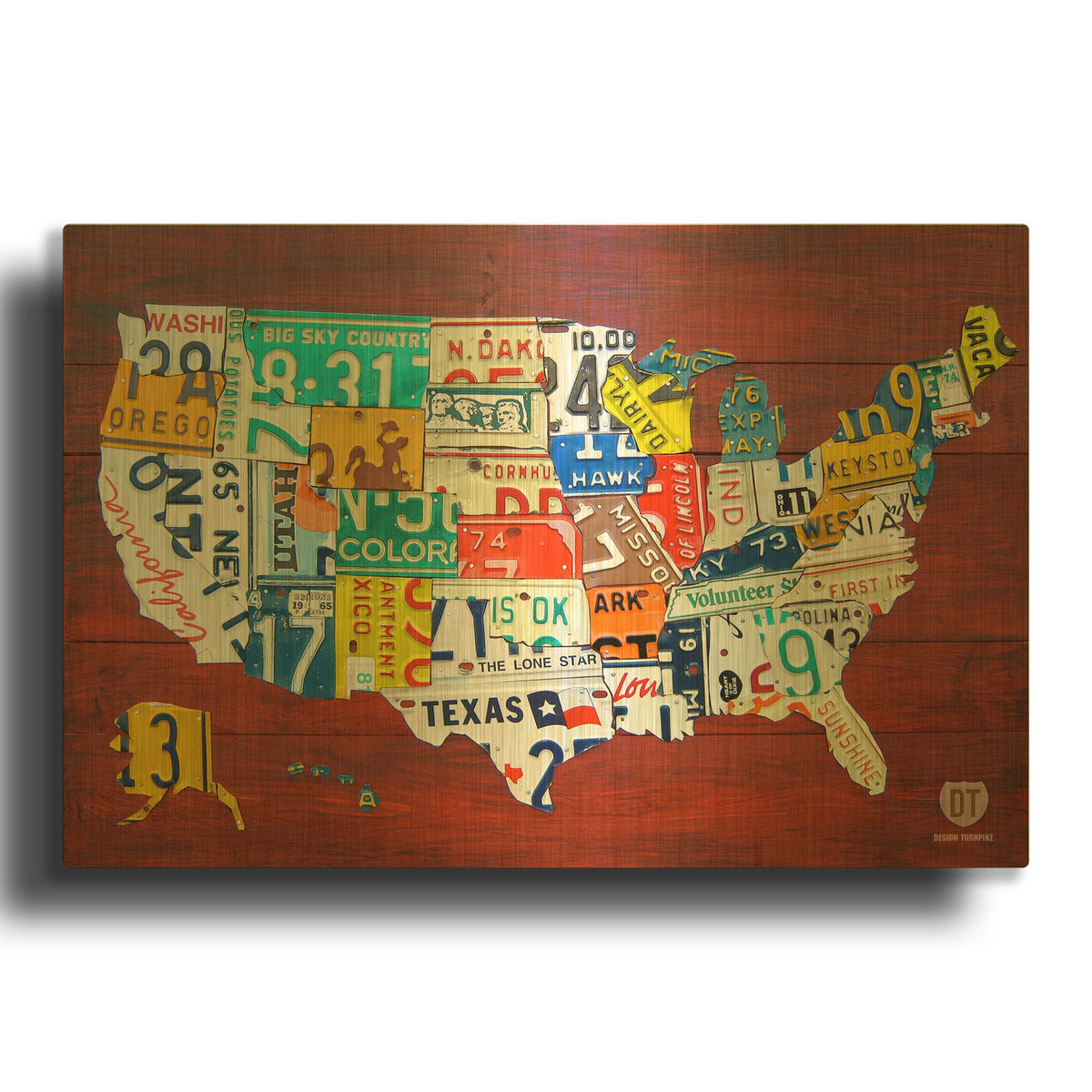 'License Plate Map USA' By Design Turnpike Gold Metal Wall Art
