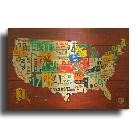 'License Plate Map USA' By Design Turnpike Gold Metal Wall Art