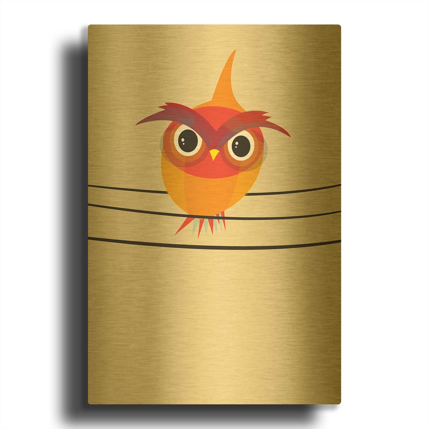 'Owl on a Wire' By Volkan Dalyan Gold Metal Wall Art