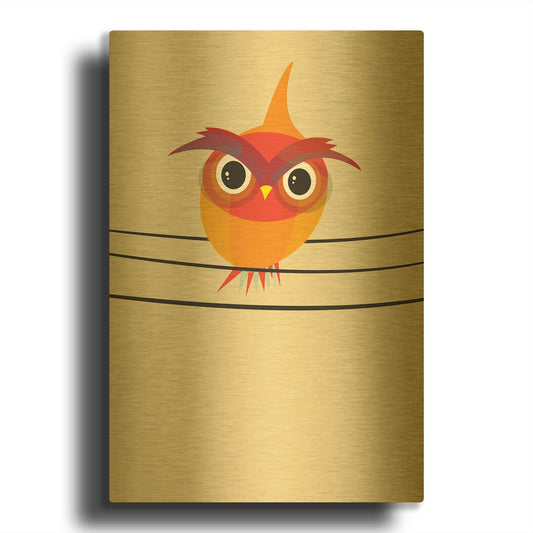 'Owl on a Wire' By Volkan Dalyan Gold Metal Wall Art