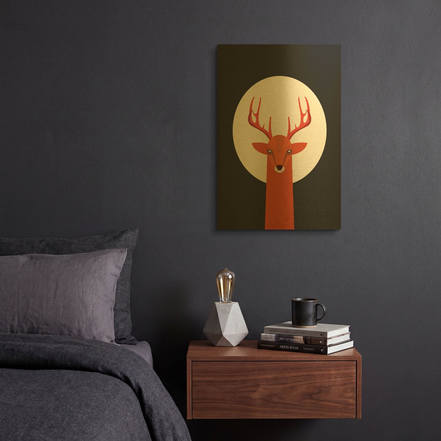 'Deer & Moon' By Volkan Dalyan Gold Metal Wall Art