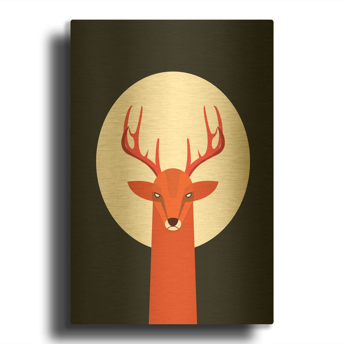 'Deer & Moon' By Volkan Dalyan Gold Metal Wall Art