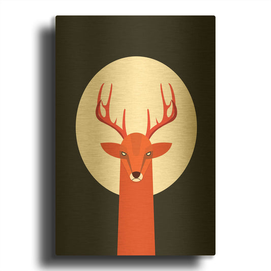 'Deer & Moon' By Volkan Dalyan Gold Metal Wall Art