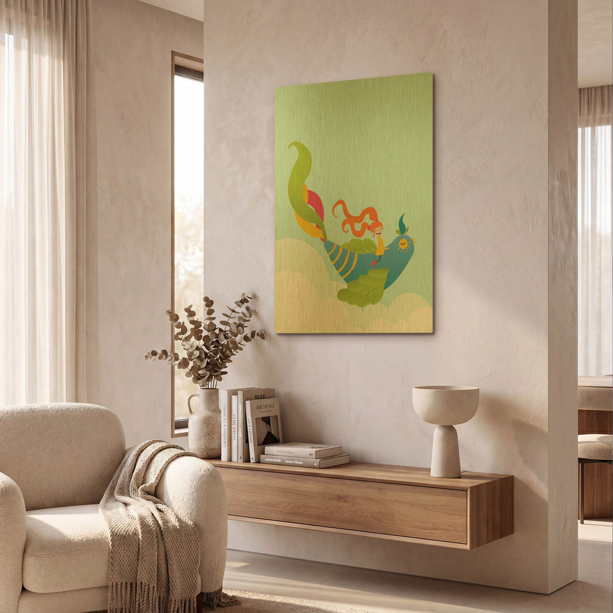 'Bird and Girl' By Volkan Dalyan Gold Metal Wall Art