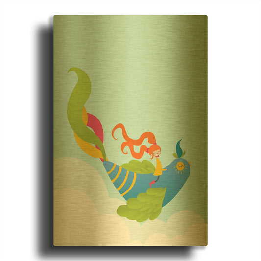 'Bird and Girl' By Volkan Dalyan Gold Metal Wall Art