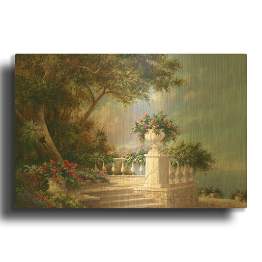 'Balcony at Lake Como' By Art Fronckowiak Gold Metal Wall Art
