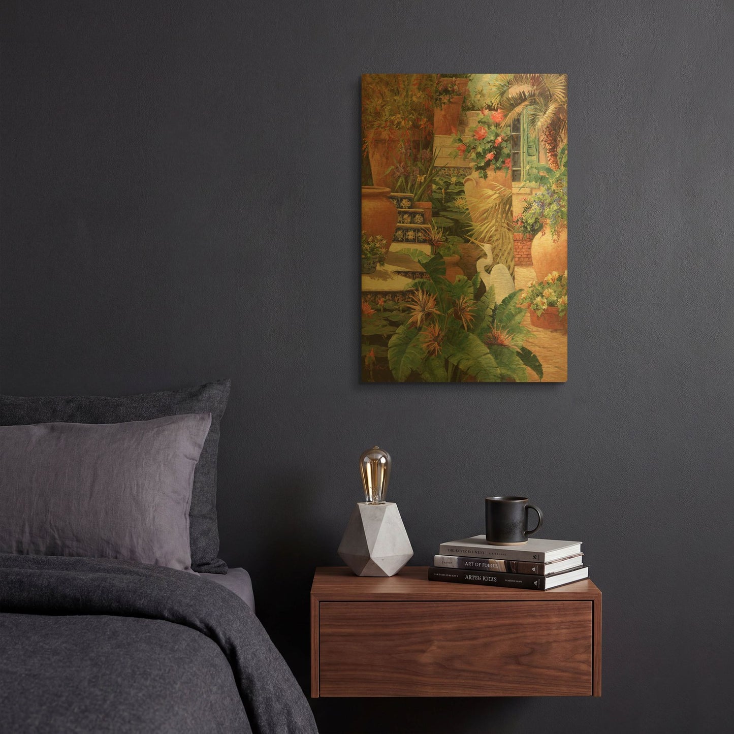 'Floral Fractal with Egret' By Art Fronckowiak Gold Metal Wall Art
