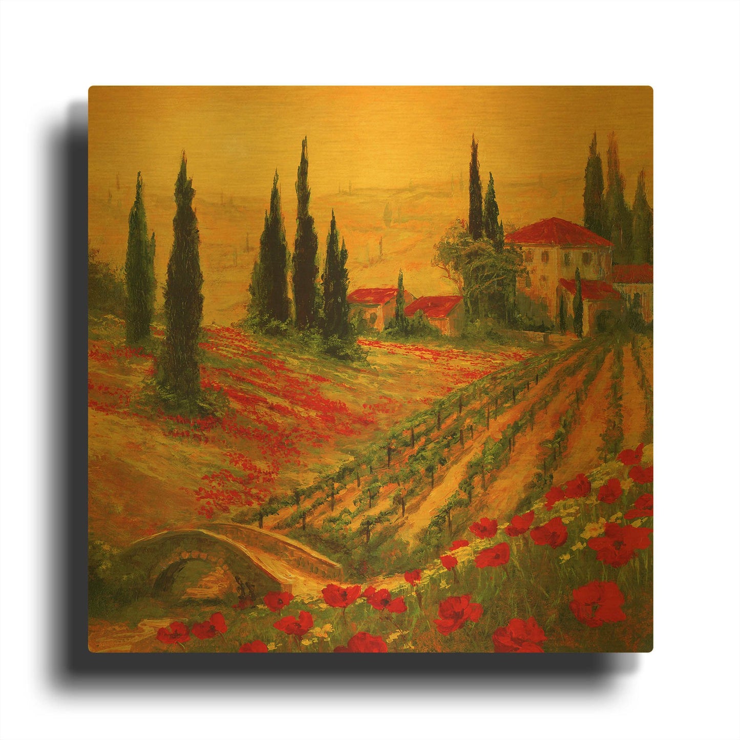 'Poppies of Toscano I' By Art Fronckowiak Gold Metal Wall Art