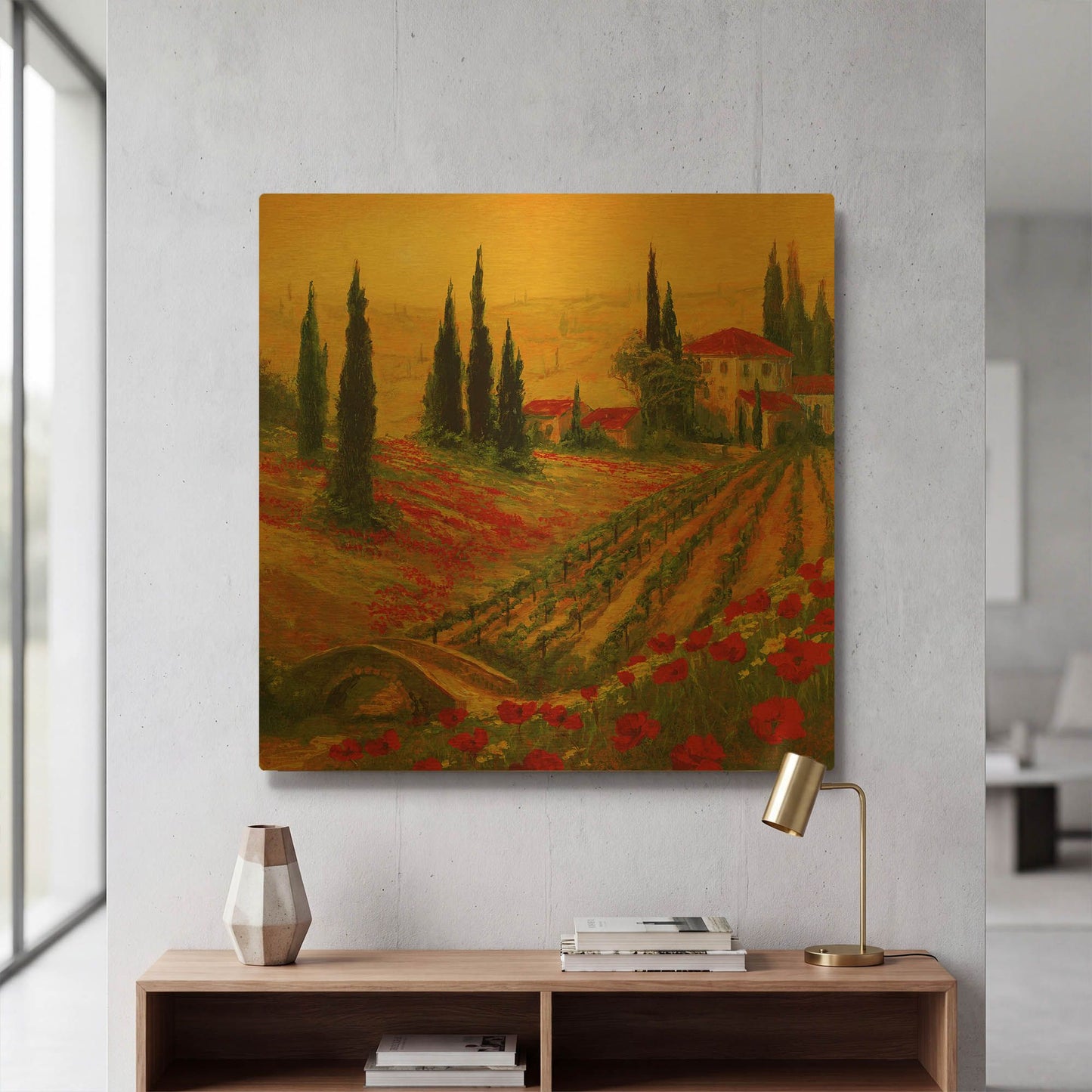 'Poppies of Toscano I' By Art Fronckowiak Gold Metal Wall Art