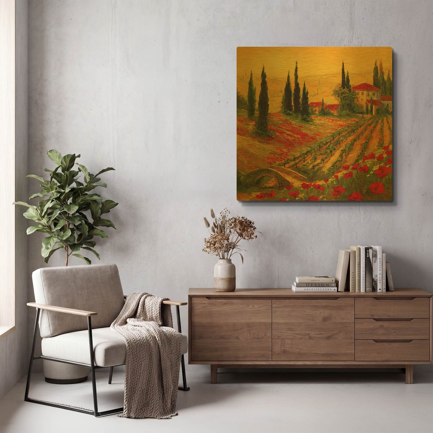 'Poppies of Toscano I' By Art Fronckowiak Gold Metal Wall Art