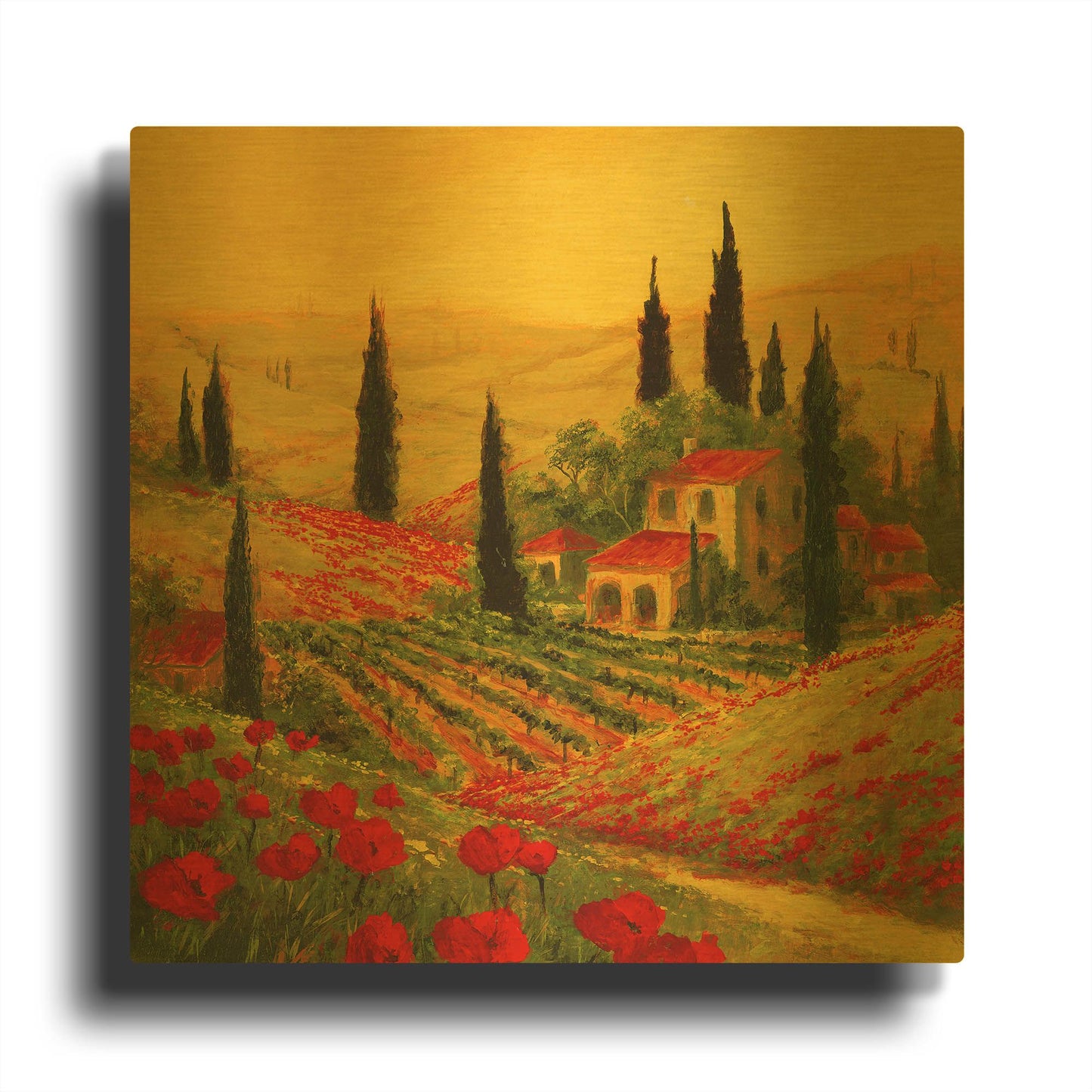 'Poppies of Toscano II' By Art Fronckowiak Gold Metal Wall Art