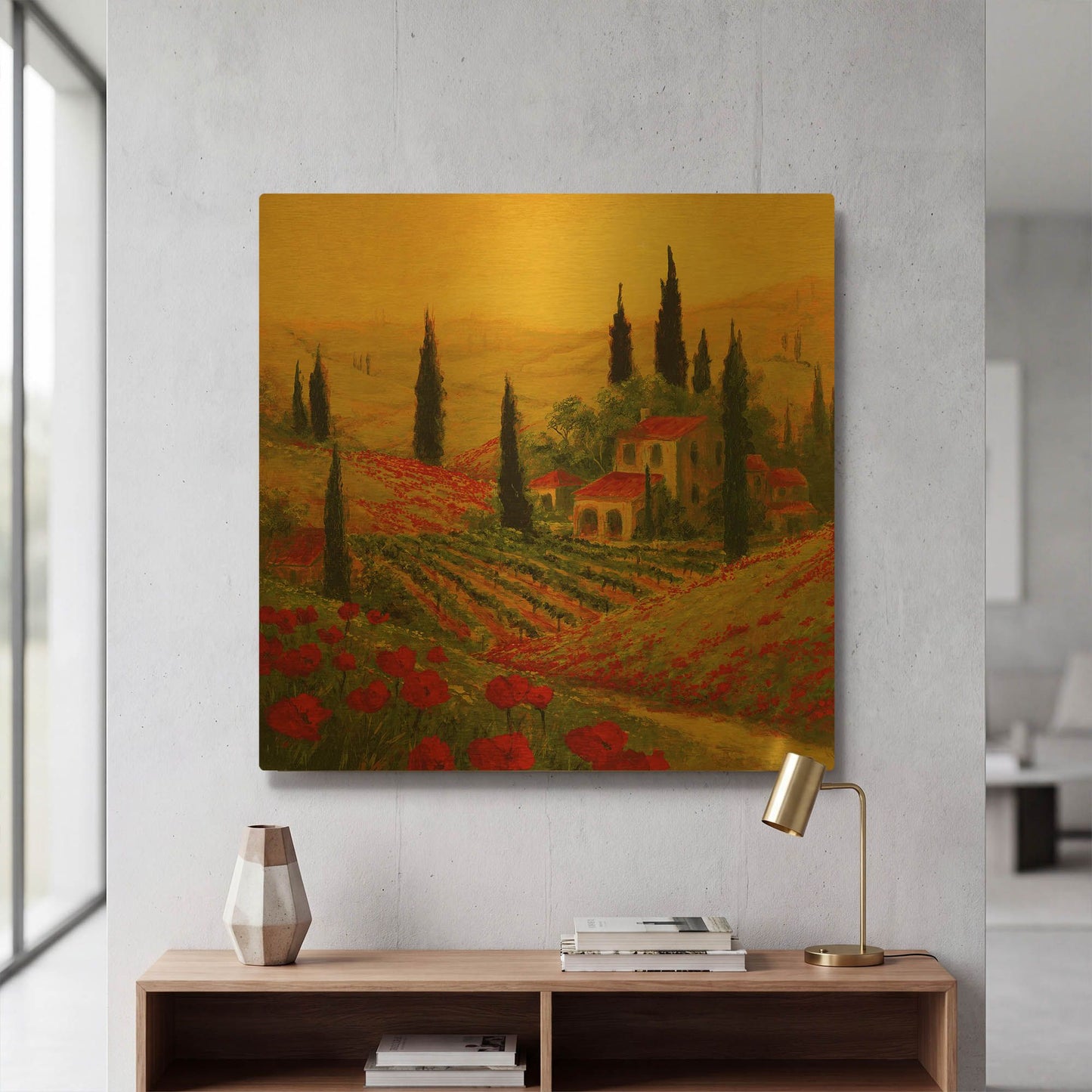 'Poppies of Toscano II' By Art Fronckowiak Gold Metal Wall Art