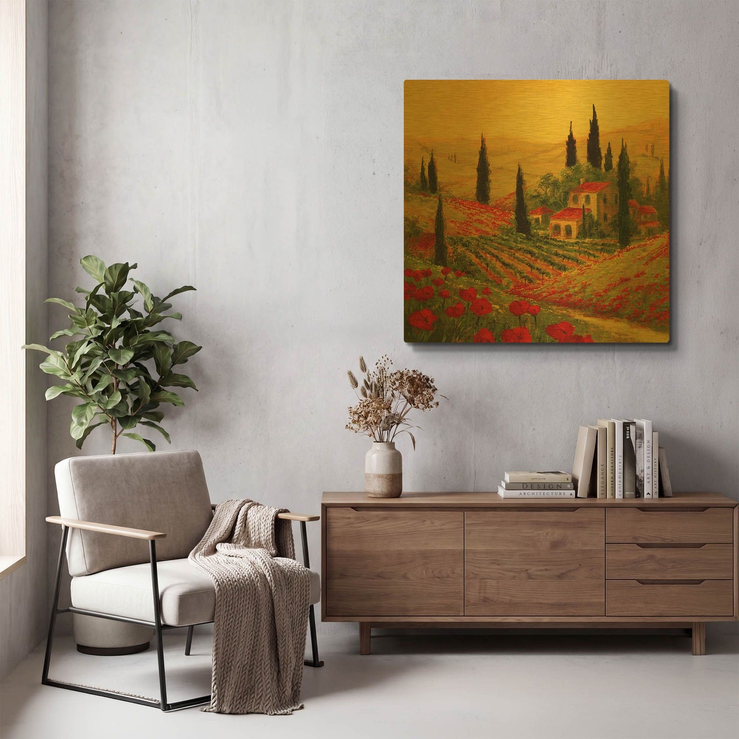 'Poppies of Toscano II' By Art Fronckowiak Gold Metal Wall Art