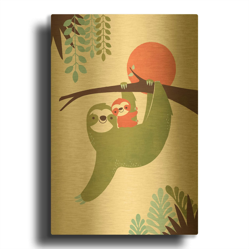 'Mama Sloth' By Jay Fleck Gold Metal Wall Art