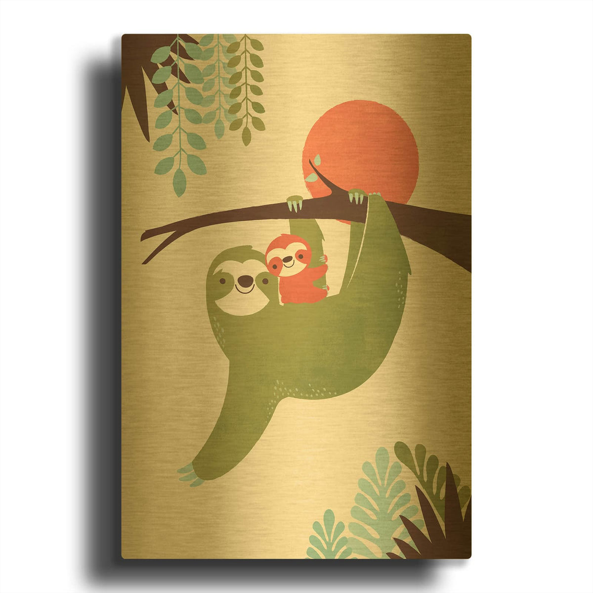 'Mama Sloth' By Jay Fleck Gold Metal Wall Art