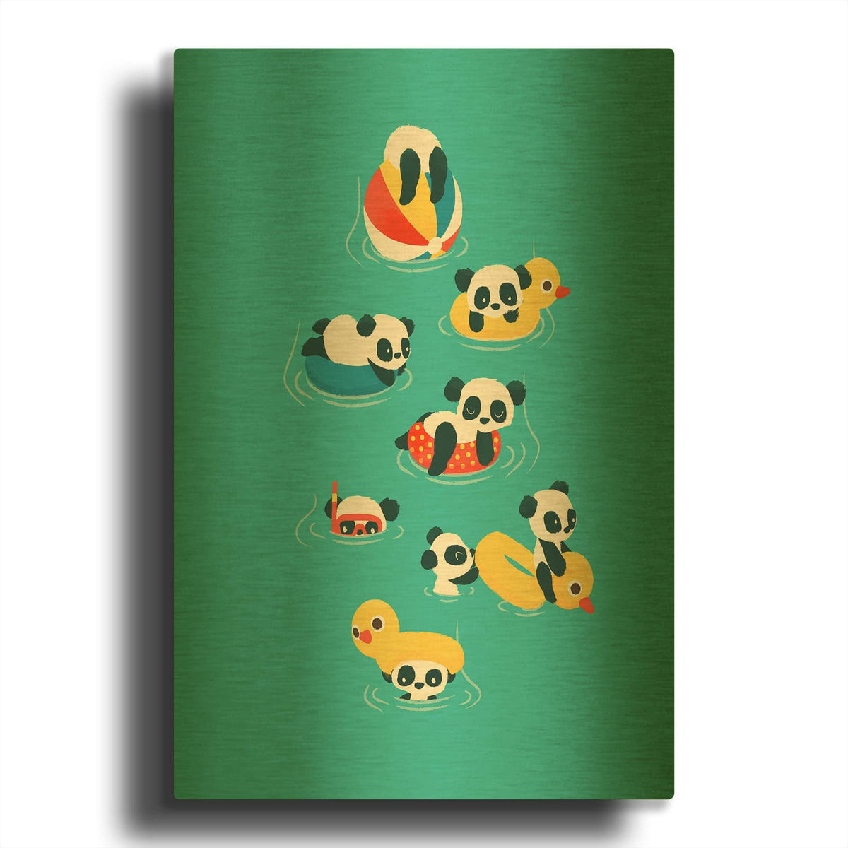 'Tubing Pandas' By Jay Fleck Gold Metal Wall Art