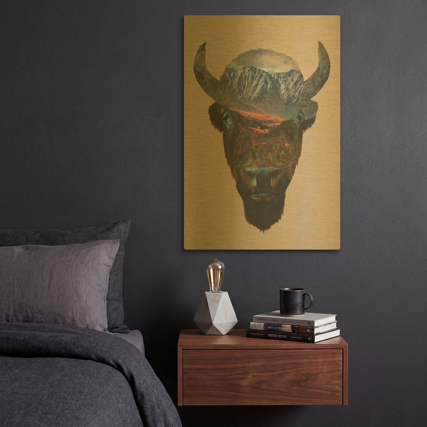 'Bison Peak' By Davies Babies Gold Metal Wall Art