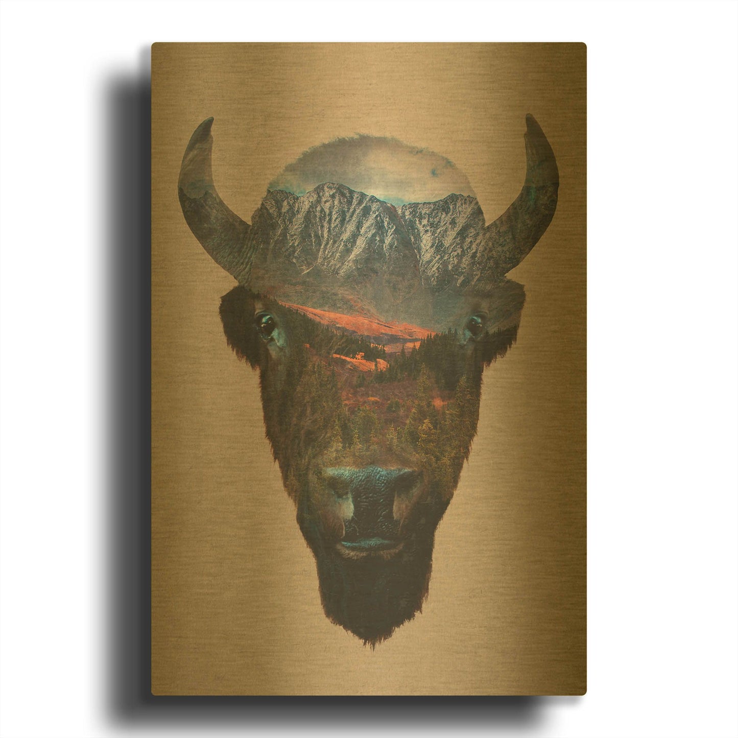 'Bison Peak' By Davies Babies Gold Metal Wall Art