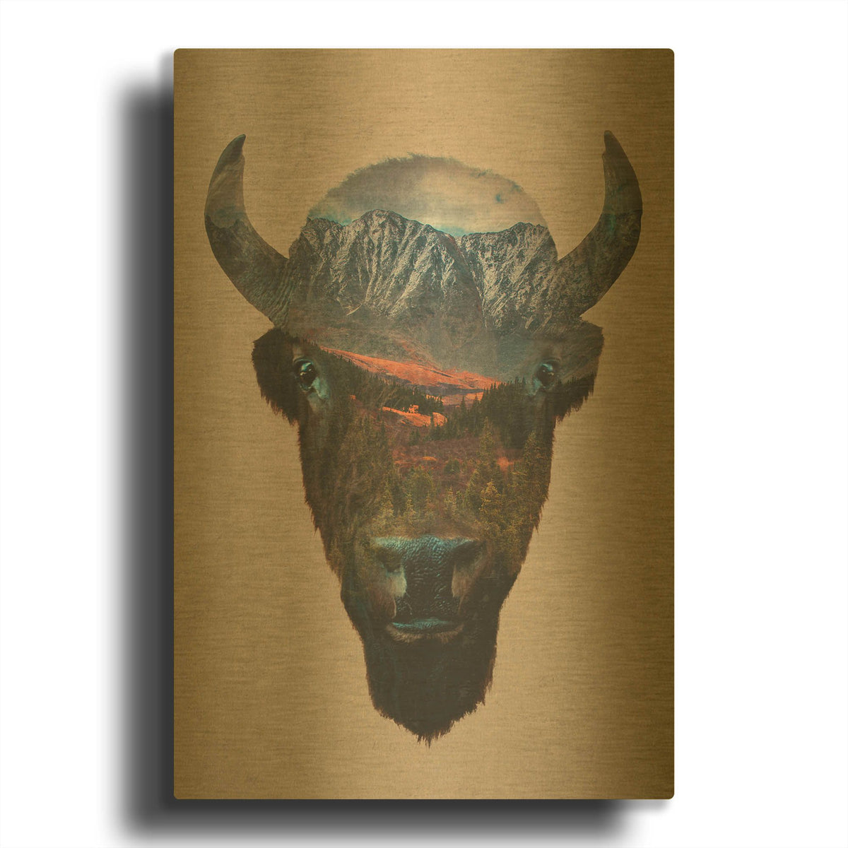 'Bison Peak' By Davies Babies Gold Metal Wall Art