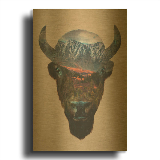 'Bison Peak' By Davies Babies Gold Metal Wall Art