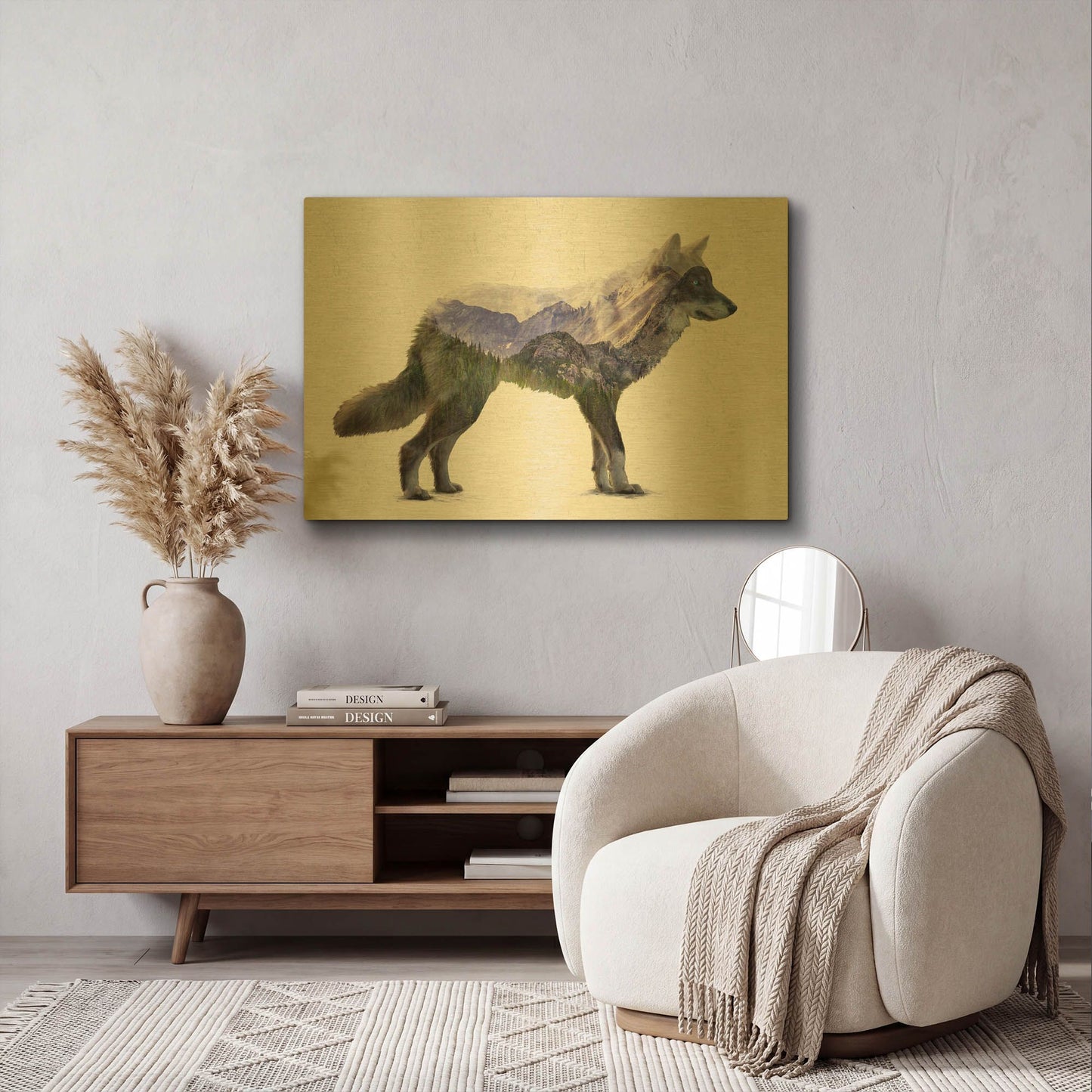 'Rocky Mountain Grey Wolf' By Davies Babies Gold Metal Wall Art