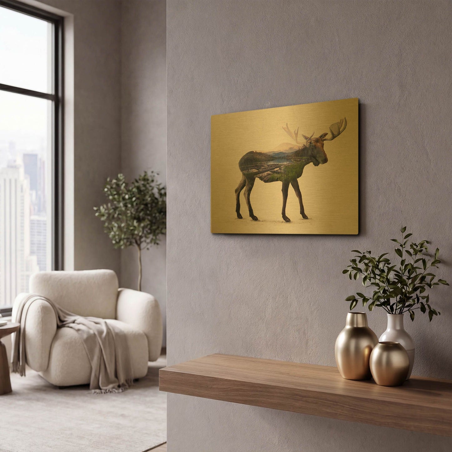 'The Alaskan Bull Moose' By Davies Babies Gold Metal Wall Art